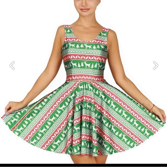 Christmas Holiday Dress‎ Ugly Sweater party Sleeveless Stretch size large - Picture 3 of 12